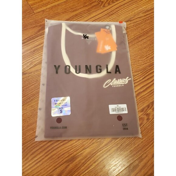 Youngla Classics Tank Mens Size Small Brown Cream Trim Logo Workout #324 NWT - Picture 7 of 7